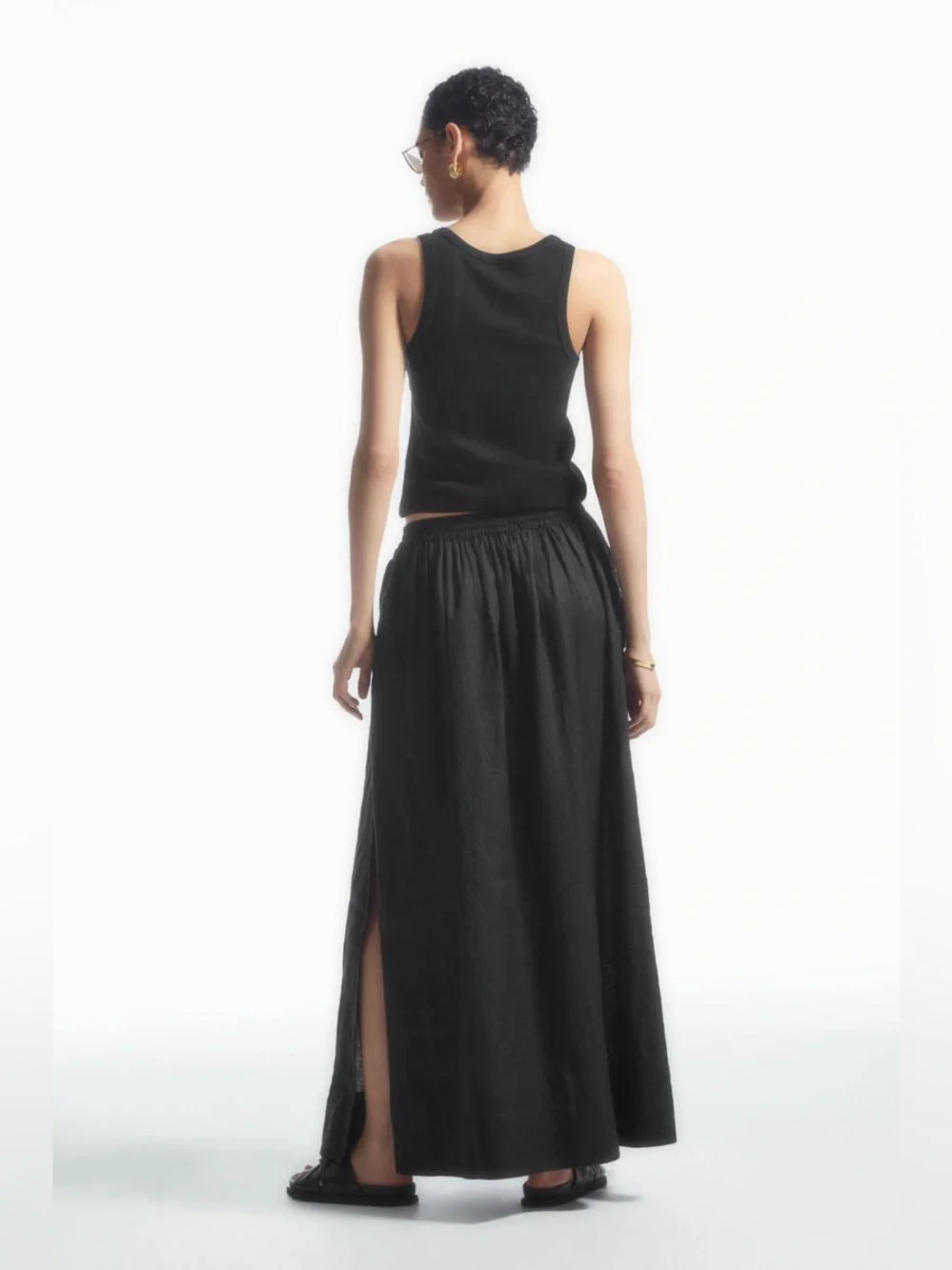 COS Black A-Line Linen Maxi Skirt size 10 NWT Lagenlook coastal classic